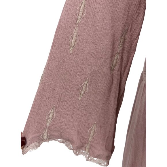 Blue Rain Embroidered Mauve Pink Lace Trim Babydoll Mini Dress S | Coquette Boho - Picture 3 of 16